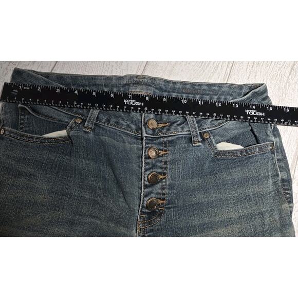 J Lo Jennifer Lopez Button Fly Bootcut Dark Wash Jeans W30 L31 Distressed Boho - Picture 10 of 10